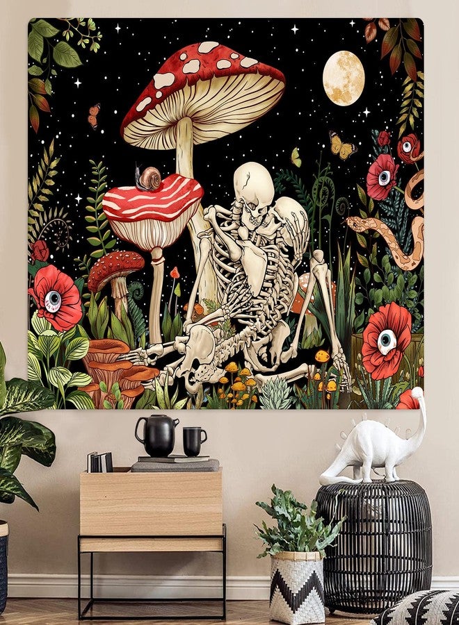 Accnicc Mushroom Skull Tapestry Skeleton Floral Plant Flower Aesthetic Bedroom Tapestries Nature Moon Wall Tapestry for Dorm Living Room (48'' × 36'') - Image 3